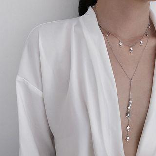 925 Sterling Silver Rhinestone Star Necklace / Y Necklace