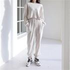 Set: Drop-shoulder Ribbed Top + Jogger Pants
