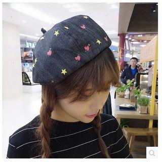 Star Heart Denim Beret Hat