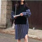 Mock Two-piece Long-sleeve Striped Panel Pullover Dress