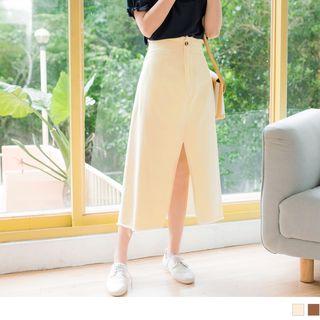 Fray Hem Slit-front Midi Skirt