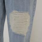 Band-waist Distressed Cropped Baggy Jeans