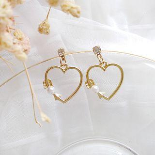 Heart Rhinestone Drop Earring 1 Pair - Stud - Gold - One Size