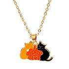 Halloween Cat Glaze Pendant Alloy Necklace 1 Pc - 01 - Black & Tangerine & Red - One Size