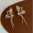 Butterfly Rhinestone Fringed Earring 1 Pair - Silver Needle - Gold - One Size