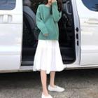Plain Sweater / Long-sleeve Midi A-line Dress / Set