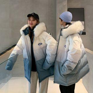 Fluffy Trim Hooded Padded Zip-up Jacket