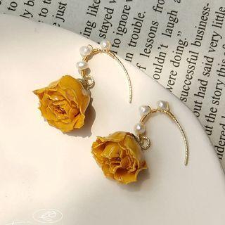 Beaded Rose Drop Earring 1 Pair - 1874 - Rose - Dark Yellow - One Size