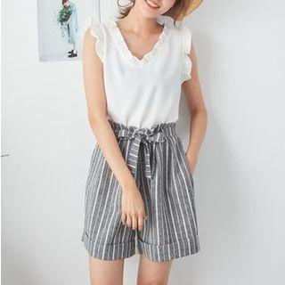 Tie-waist Stripe Wide-leg Shorts