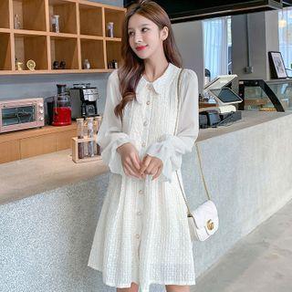 Long-sleeve Button Chiffon Mini A-line Dress