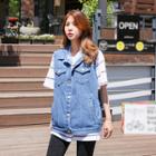 Metal-button Collared Denim Vest