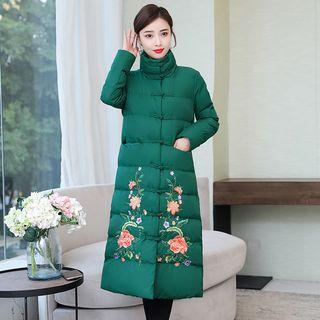 Stand Collar Flower Embroidered Padded Coat