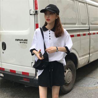 Elbow-sleeve Polo Shirt / Drawstring Waist Shorts