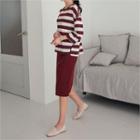 Set: 3/4-sleeve Stripe Top + Midi Skirt
