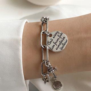 Lettering Disc Bracelet 1 Pc - Silver - One Size