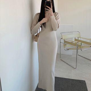 Square-neck Fitted Long Knit Dress