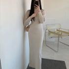 Square-neck Fitted Long Knit Dress
