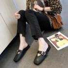 Faux Leather Buckled Square-toe Mules
