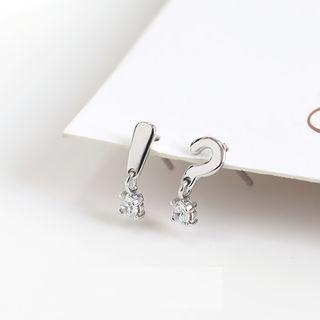 Non-matching 925 Sterling Silver Rhinestone Question & Exclamation Mark Dangle Earring 1 Pair - Silver - One Size