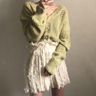 Long Sleeve V-neck Pointelle Knit Cardigan