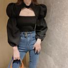 Puff-sleeve Cut-out Blouse
