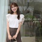 Flutter-sleeve Pintuck Eyelet-lace Blouse