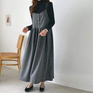 Spaghetti-strap Checked Maxi Dress