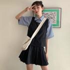 Set: Sleeveless Buttoned Vest + A-line Mini Pleated Skirt
