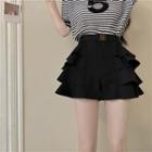 Short-sleeve Lettering Striped Knit Top / A-line Layered Skirt