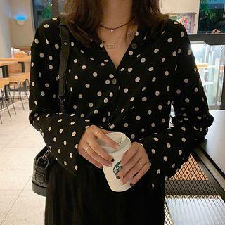 Polka Dot V-neck Blouse Black - One Size