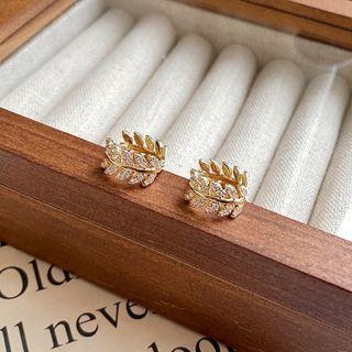 Rhinestone Leaf Hoop Earring 1 Pair - Gold - One Size