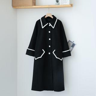 Contrast Trim Collared Single-breasted Midi Coat