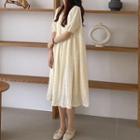 Short-sleeve Plain Midi A-line Dress Creamy Almond - One Size
