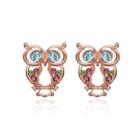Fashion Cute Plated Rose Gold Owl Stud Earrings With Colorful Austrian Element Crystals Rose Gold - One Size