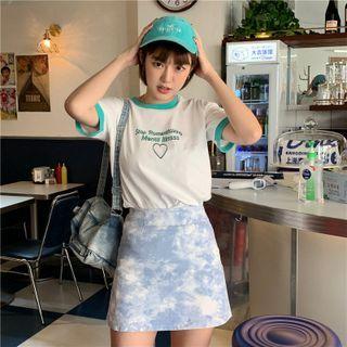 Crewneck Printed Letter Two Tone Oversize Top