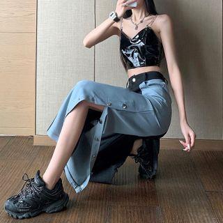 Side-button Wide Leg Pants / Belt / Camisole Top / Set