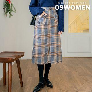 Dual-pocket Plaid Long Skirt