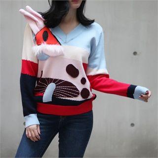 Ear-detail Color-block Sweater One Size