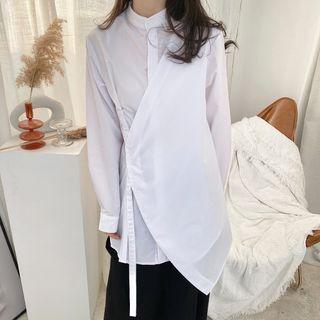 Mock Two-piece Band-neck Shirt White - One Size