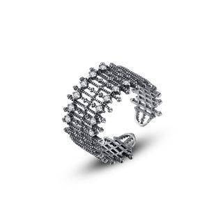 925 Sterling Silver Fashion Personality Geometric Cubic Zirconia Adjustable Open Ring Silver - One Size