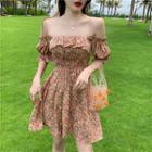 Floral Print Off-shoulder Elbow-sleeve Mini A-line Dress