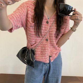 Short-sleeve Knit Cardigan Pink - One Size