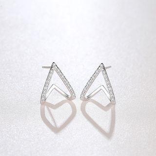 925 Sterling Silver Rhinestone Earring 1 Pair - Triangle Earrings - One Size
