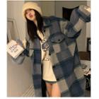Plaid Midi Coat Plaid - Blue - One Size
