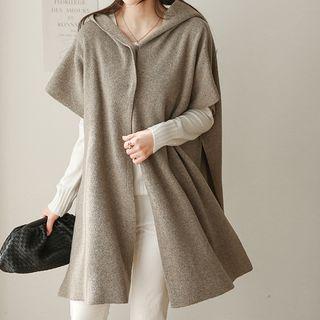 Hooded Wool Blend Cape Cardigan