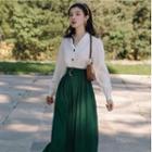 Set: Contrast Button Shirt + A-line Skirt