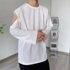 Long Sleeve Plain Split T-shirt