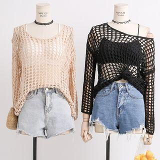 Dip-back Fishnet Knit Top