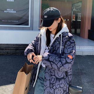 Mock Two-piece Smiley Print Hooded Zip Jacket