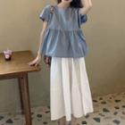 Short-sleeve Plain Blouse / Midi Skirt